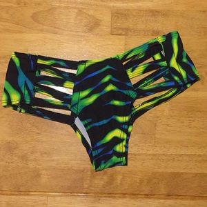 iHeartRaves Electric Blue/Green Cut Out Bottoms